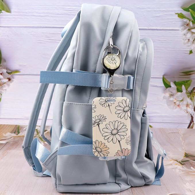 White Daisy Retractable ID Badge Holder Reel Cute Flowers Badge Reel - Image 4