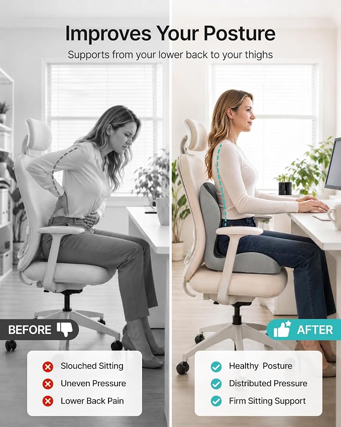 PEGZONE Seat Cushion & Ergonomic Lumbar Support Pillow Memory Foam Cushion - Image 4