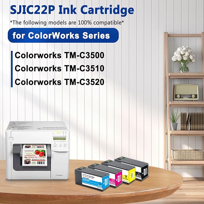 SJIC22P Pigment Ink Cartridge Kit Remanufactured Replacement for Colorworks TM-C3500 TM-C3510 TM-C3520 (C33S020577, C33S020581, C33S020582, C33S020583)-DeskLoop Office