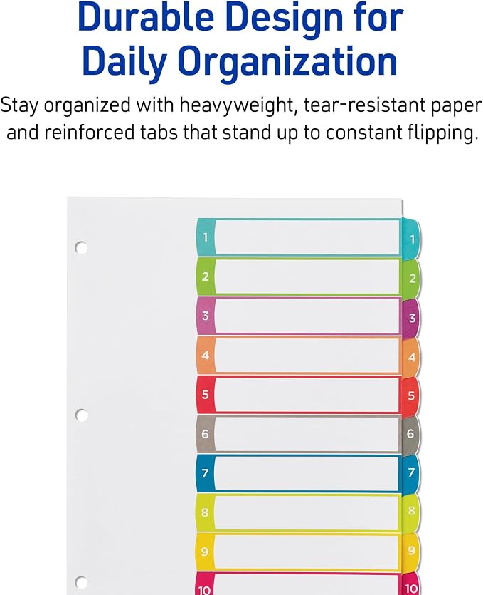 Avery Dividers for 3 Ring Binders, 10 Tabs per Set, Customizable Table of - Image 5