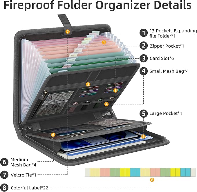 Fireproof Accordion File Organizer, Portable Expanding File Folder - Image 4