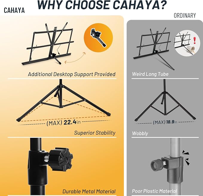 CAHAYA Portable Sheet Music Stand: Dual Use Desktop Book Holder Folding - Image 3