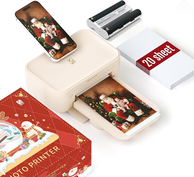 HPRT Photo Printer 4x6,+20 Sheets&1ribbon, Picture Printer for iPhone, Android, Smartphone, AR Video Printing, Portable Photo Printers CP4100-DeskLoop Office