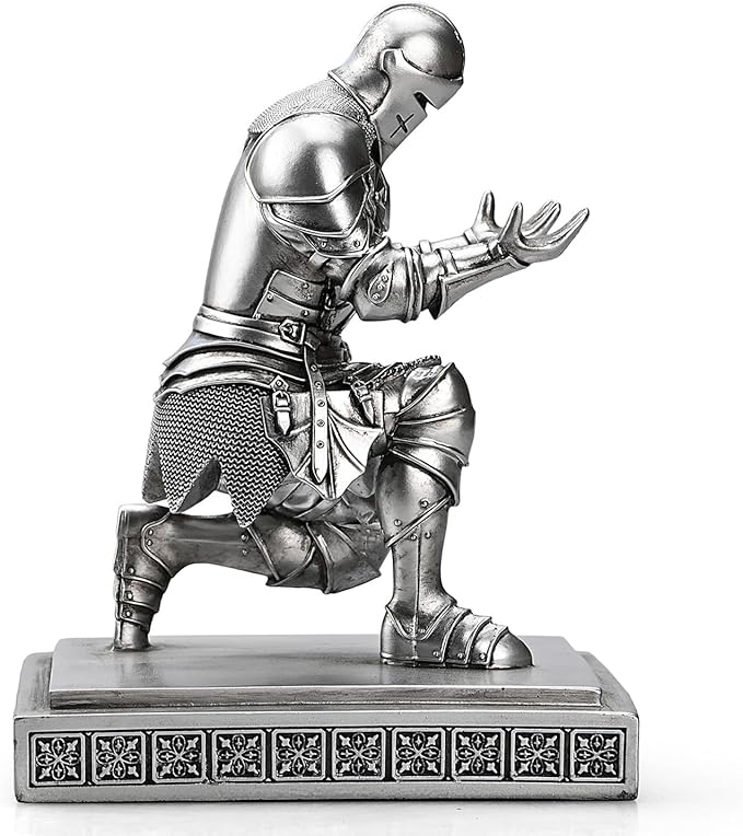 Medieval Armored Warrior Knight Pen Holder Desk Organizers and Accessories Resin Pencil Holder Paperweight as Gift with a Cool Letter Opener for Desk (Silver)-DeskLoop Office