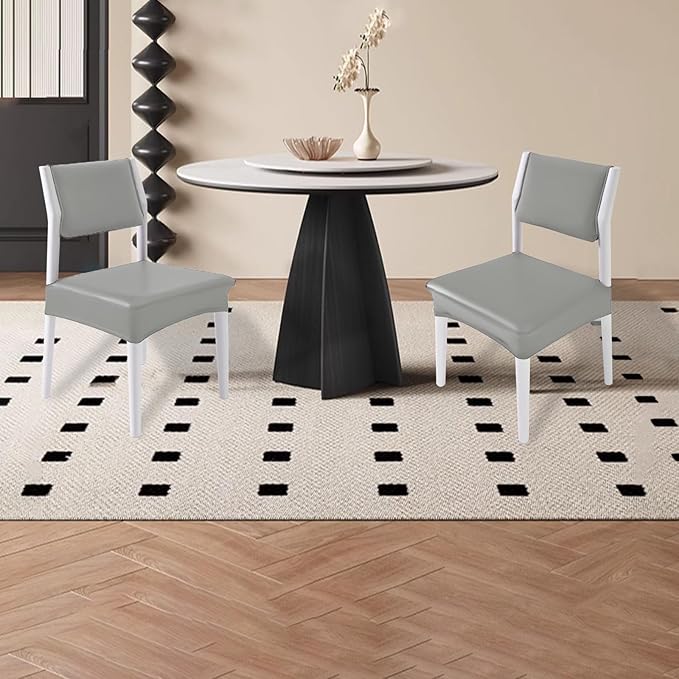 CWK Waterproof PU Leather Dining Chair Covers Set of 6-Stretchable Chair Seat Slipcovers, Removable & Washable Protector for Dining Room,Home,Office,Wedding,Rear Covers (PU-Silver)-DeskLoop Office