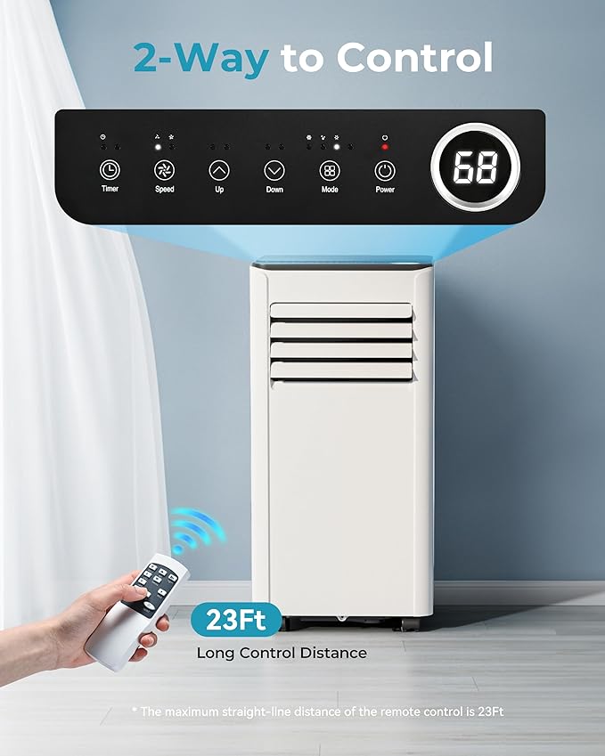 EUHOMY 10,000 BTU Portable Air Conditioners Unit Up to 450 Sq.Ft, 3-in-1 Portable Air Conditioner, Portable AC Unit with Cool, Fan, Dehumidifier, Sleep Mode, 24H Timer, RVs, Office, Apartments, White-DeskLoop Office