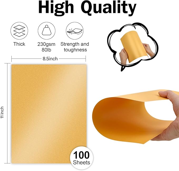 100 Sheets Gold Shimmer Cardstock 8.5 x 11 Metallic Paper, Goefun 80lb Card Stock Pearlescent Paper for Invitations, Birthday, Anniversaries, Card Making-DeskLoop Office