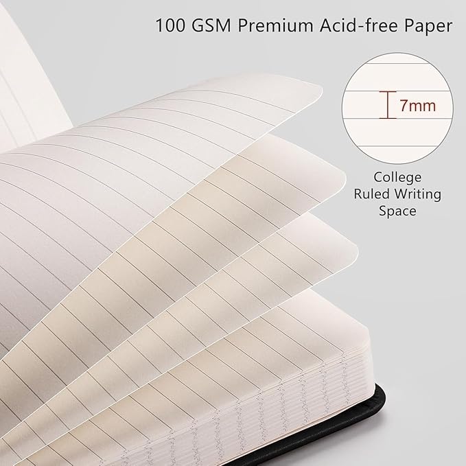 RETTACY Lined Journal Notebook, 192 Numbered Pages, A5 Medium Size (5.7'' x 8.3''), for Men & Women, Journaling, Writing, Work & Office, Leather Hardcover, 100 GSM Thick Paper (Rose Gold)-DeskLoop Office