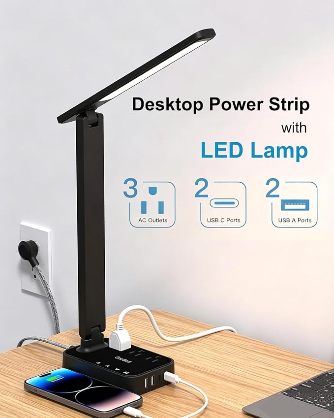One Beat Small LED Desk Lamp Power Strip 5ft Extension Cord - Image 2