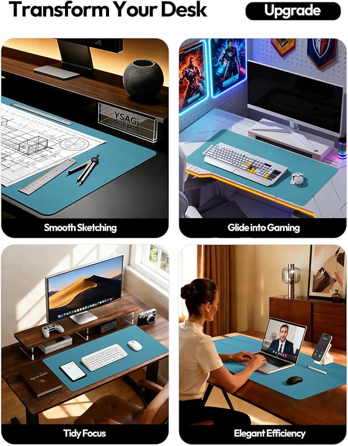 YSAGi Leather Desk Pad Protector, Office Desk Mat, Large Mouse Pad, Non-Slip PU - Image 2