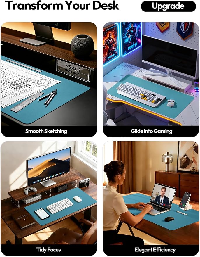 YSAGi Leather Desk Pad Protector, Office Desk Mat, Large Mouse Pad, Non-Slip PU - Image 2