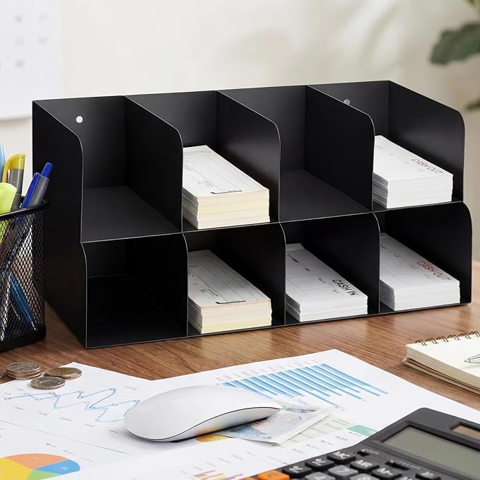 Gisafai Metal Check Sorter Organizer 8 Pocket, 2 Tier Black Iron Document Holder - Image 7