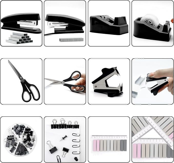 Black Office Supplies, Stapler and Tape Dispenser Set, Gift - Image 4