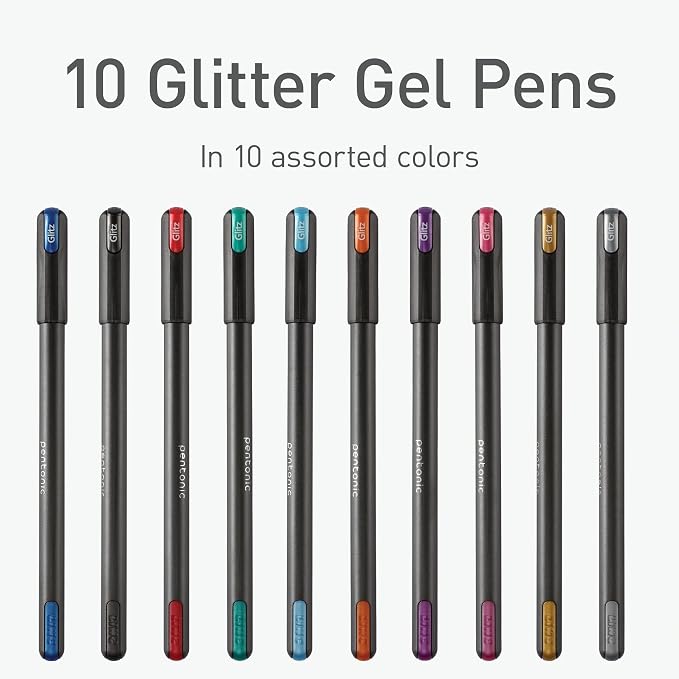Pentonic Glitter Gel Pens, 10 Assorted Colors, 1.0 mm Bold Point, Smooth Writing - Image 3