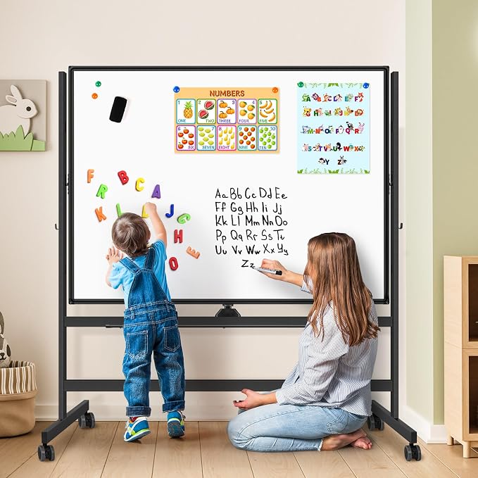 Large Rolling White Board, 48x36 in Double-Sided Mobile Whiteboard, maxtek - Image 7
