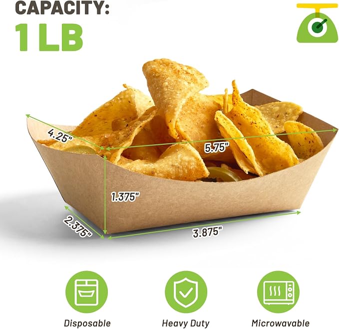 ZORRITA Small Paper Food Trays, 1 Lb, 100 Pack | Disposable, Kraft Brown Food - Image 2