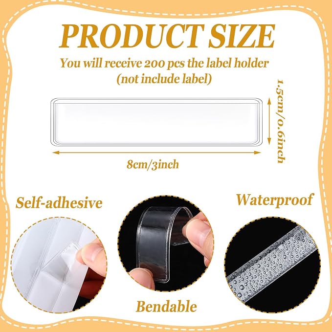 Jeyiour 200 Pcs Label Holders Adhesive Nameplate Pockets Storage Bin Labels - Image 2