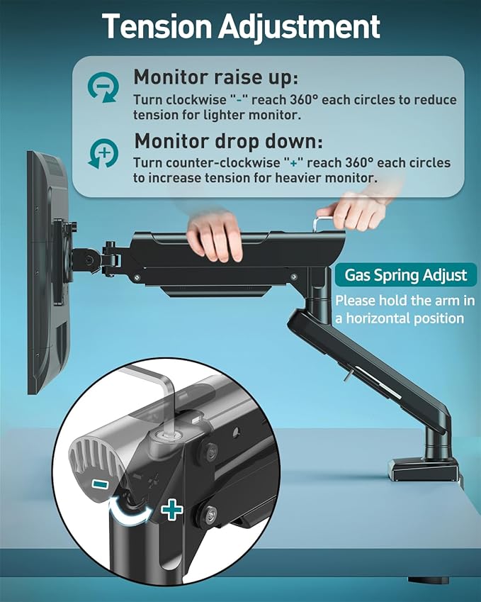 Single Monitor Desk Mount, 13-32 inch Adjustable Gas Spring Monitor Arm, Computer Monitor Stand Holder with Clamp and Grommet Base, Fits 4.4 to 22lbs Screens, VESA Mount Bracket, Black, Freelift Pro-DeskLoop Office