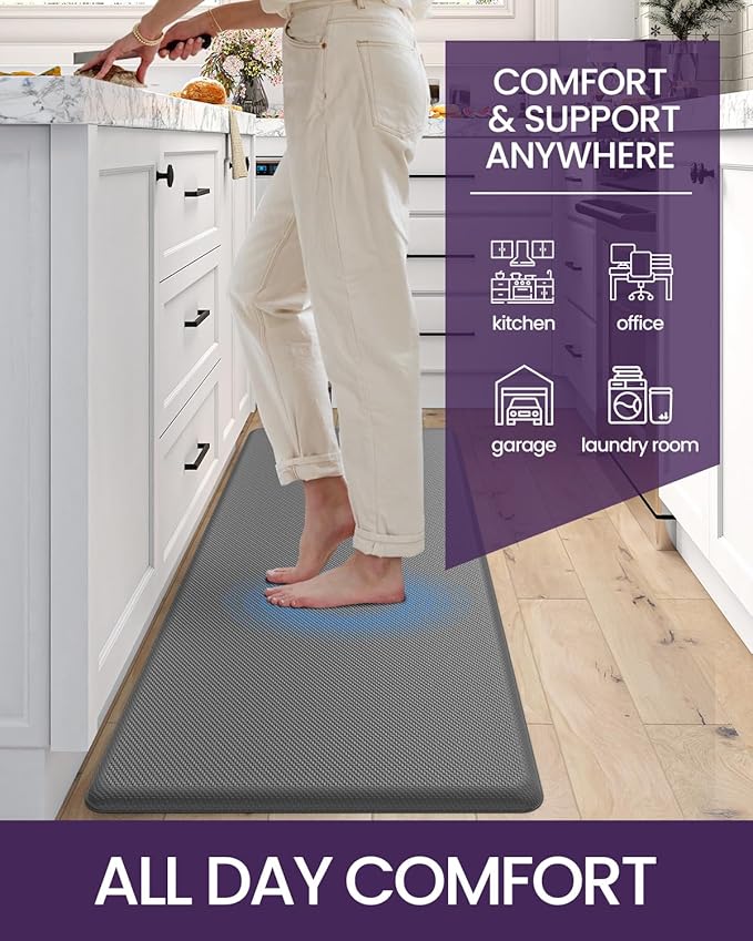 DEXI Kitchen Mat Cushioned Anti Fatigue, Non Slip Waterproof Comfort Standing Floor Rug for Kitchen, Office, Sink, Laundry, 48x20, Grey-DeskLoop Office