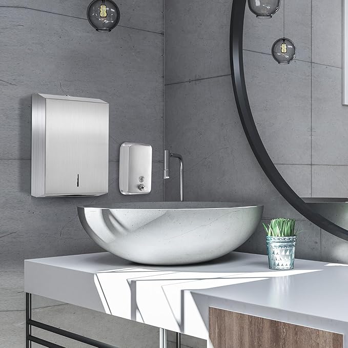 3 Pcs Commercial Sanitary Napkin Receptacle and Paper Towel Dispenser Set Include 1 Wall Mounted Tampon Holder and 1 Stainless Steel Paper Towel Holder (1000 ml,Style 5)-DeskLoop Office