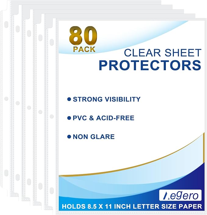 Aegero 80 Pack Clear Sheet Protectors, 8.5 x 11 inch Page Protectors by Unknown