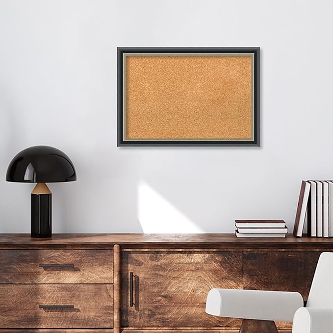 Amanti Art Natural Cork Board for Wall, 19x27 Vision Board with Black Wood Frame, Medium Corkboard Office Decor for Home Organization, Modern Contemporary Corkboard Pinboard to display items for home-DeskLoop Office