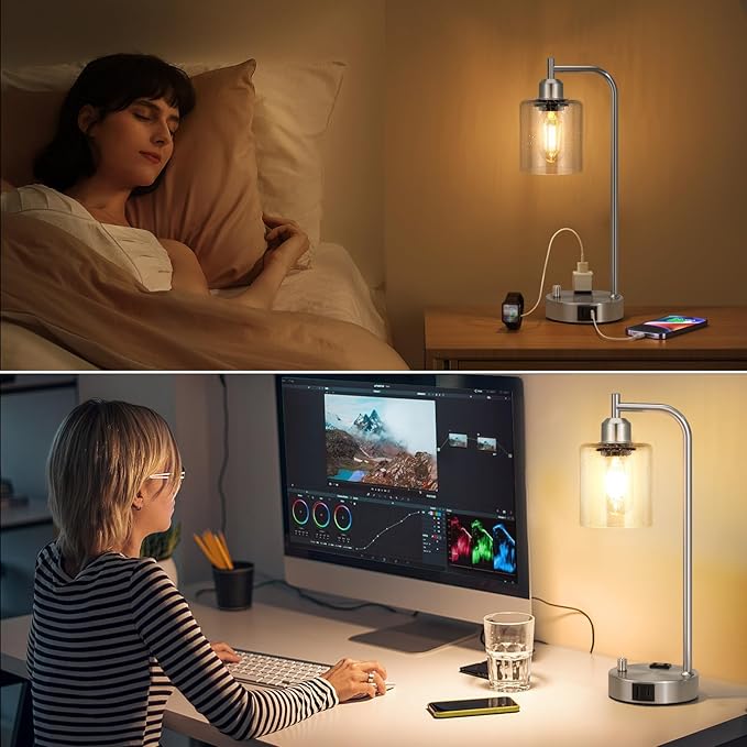 Industrial Table Lamps for Bedrooms Set of 2 - Image 6