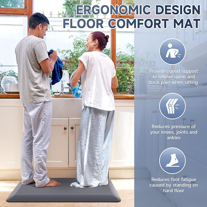 4/5 Inch Thick Kitchen Mats for Floor, StepRite Kitchen Rug for Standing Desk, Non-Slip, Thicker, Stain Resistant, Waterproof, Comfort Anti Fatigue Floor Mat for Home, Kitchen, Office - Grey,32*20''-DeskLoop Office