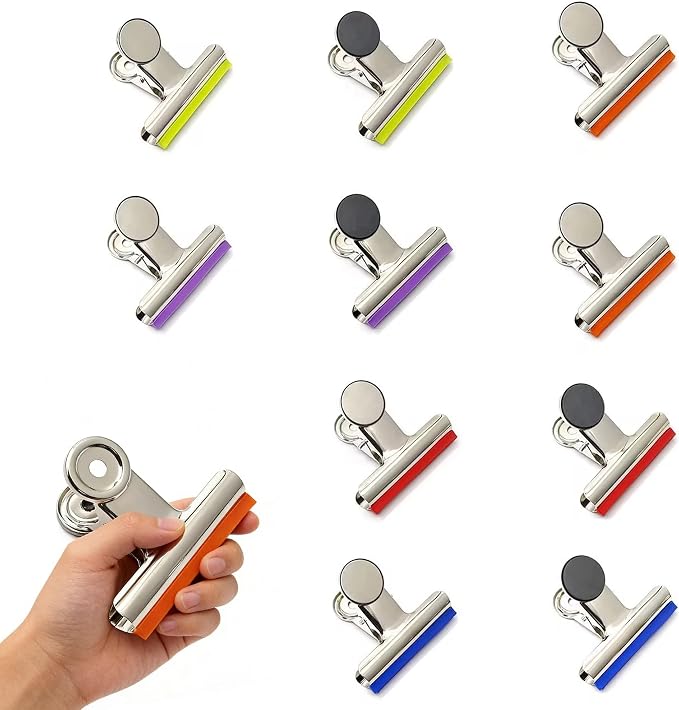3 Inch Extra Large Magnetic Bulldog Clips, 10 Pack, Silicone Covered Binder by Makanu