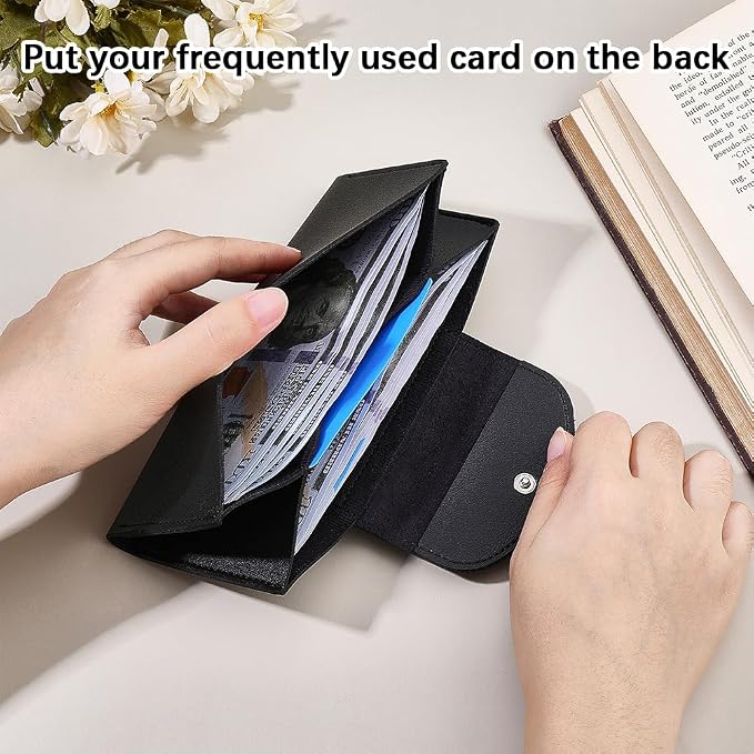All in One Envelope Wallet Black PU Leather Long Bifold | 2 Tier, Reusable Cash - Image 4