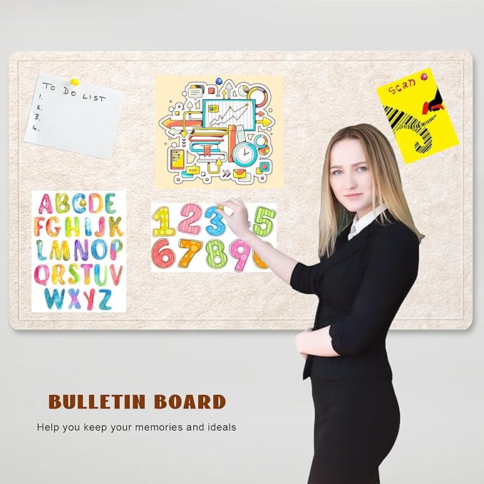 Large Bulletin Board - 72 X 48 inches Cork Board with 30 Pushpin, 6' x 4' Cork Board for Walls Pin Board, Self-Adhesive Felt Board Vision Board Foldable Photo Board for Wall (Oatmeal)-DeskLoop Office