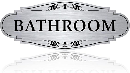 Bathroom Sign Sticker for Business and Home，Self-adhesive Brushed Silver Cute by LUHIMO