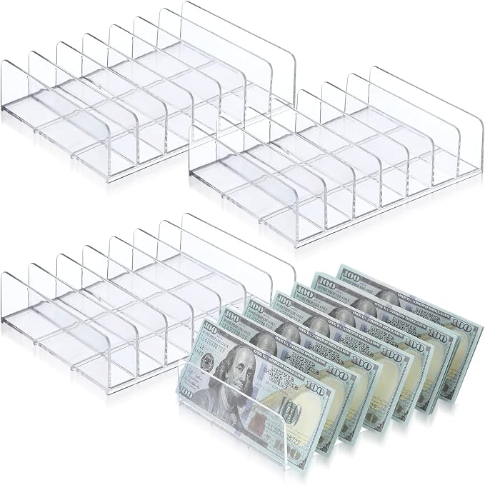 4 Pcs Acrylic Cash Tray for Cash Stuffing Mail Sorter Organizer Desk Organizer by HOFURME