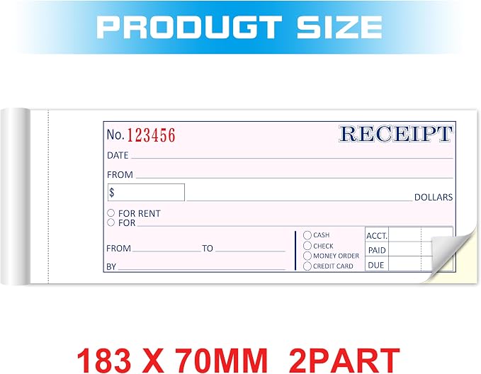 Case Receipt Book, 2.75x7.2 Inches 2 Part Carbonless, Receipt Book - Image 3