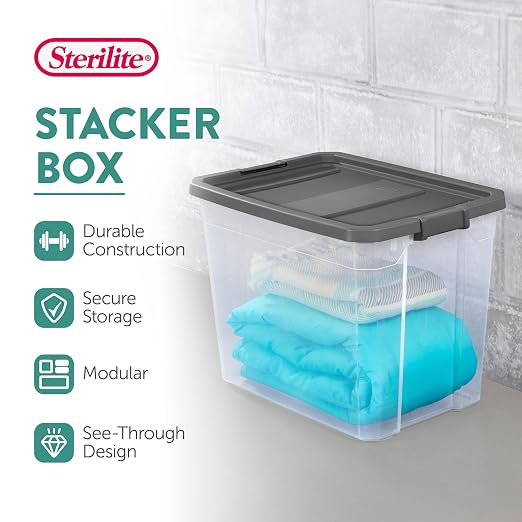 Sterilite 4-Pack Modular Stacker Box, Durable Clear Plastic Storage Bins - Image 4