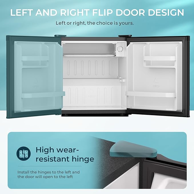 EUHOMY 1.7 Cu.Ft Mini Fridge with Freezer, Reversible Single Door Compact Refrigerator, Adjustable Thermostat, Energy Saving, Mini Fridge for Bedroom, Office, Dorm, Black-DeskLoop Office
