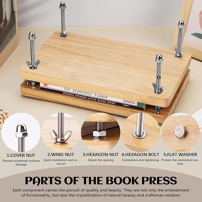 JUPEAN Book Press—7.9”x11.6” Wooden Book Binding Press Bookbinding Kit Portable and Easy Assemble Books Binding Kits for DIY Bookbinding-DeskLoop Office