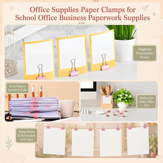 Yexiya 300 Pcs Small Binder Clips Sturdy 0.75 Inch Pink Paper Med Clips Office - Image 5