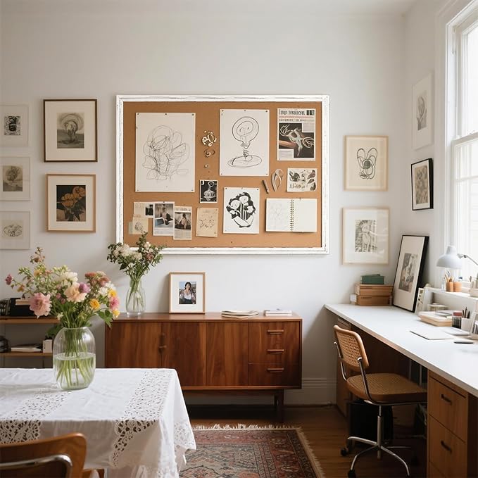 Large Cork Board, 48" x 36", Big Bulletin Board White Framed Corkboard for Wall, Decorative Pin Board Vision Board Memo Board for Office Home School-DeskLoop Office