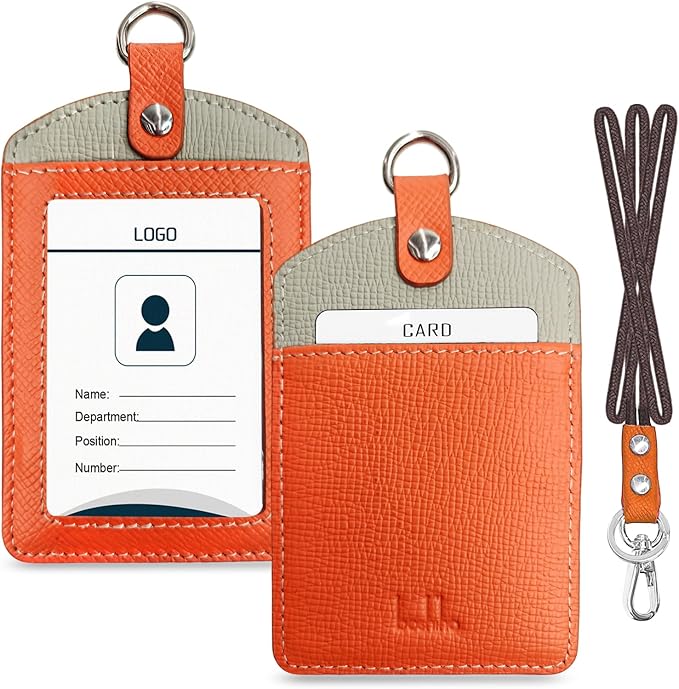 Badge Holder: Boshiho Cowhide Leather ID Badge Card Holder by boshiho