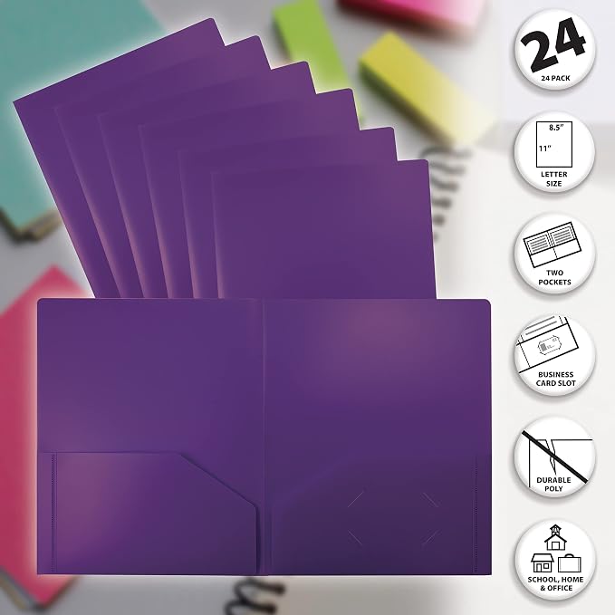 Better Office Products Heavyweight Plastic 2 Pocket Portfolio Folder, Letter - Image 3