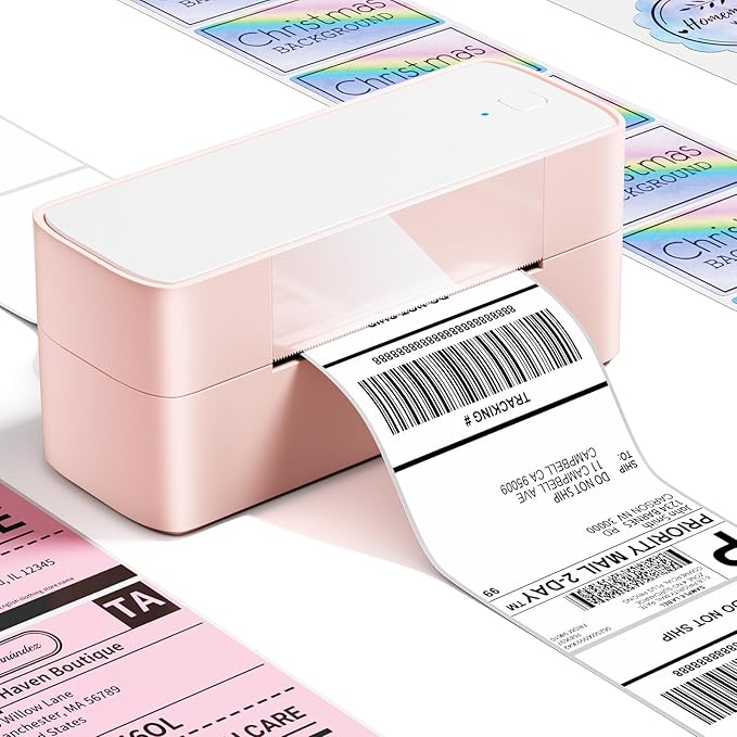 Bluetooth Thermal Label Printer Pink, Wireless 4x6 Thermal Shipping Printer Pink for Small Business & Shipping Package, Desktop Printing, Compatible with Amazon, Ebay, Shopify, Etsy, USPS-DeskLoop Office