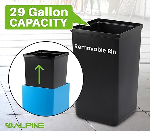 Alpine Commercial Indoor Recycle Bin with Lid - 29 Gallon Blue Recycle Bin Recycle Trash Can Office Recycling Bins, Metal Recycling Container with Stickers & 3 Optional Lids Sold Separately-DeskLoop Office
