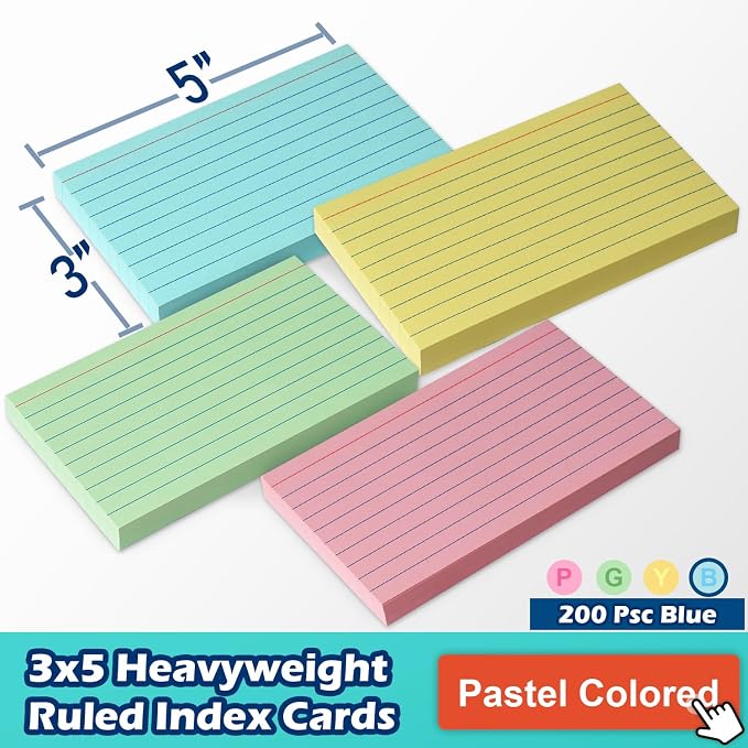 Blue Lined Index Cards 3x5 Ruled Note Cards 200 Count, 180 GSM Heavy Weight - Image 2