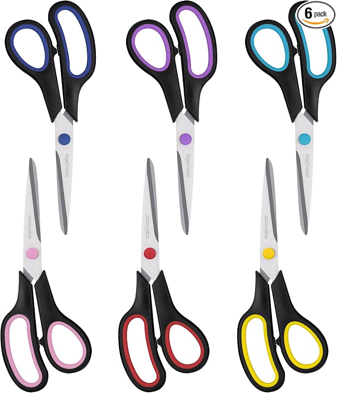 Scissors, BOOMIBOO 8" All Purpose 6 Pack by BOOMIBOO