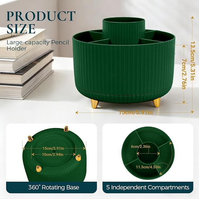 KONVINIT Pencil Pen Holder for Desk, 5 Slots 360-Degree Rotating Desktop - Image 2