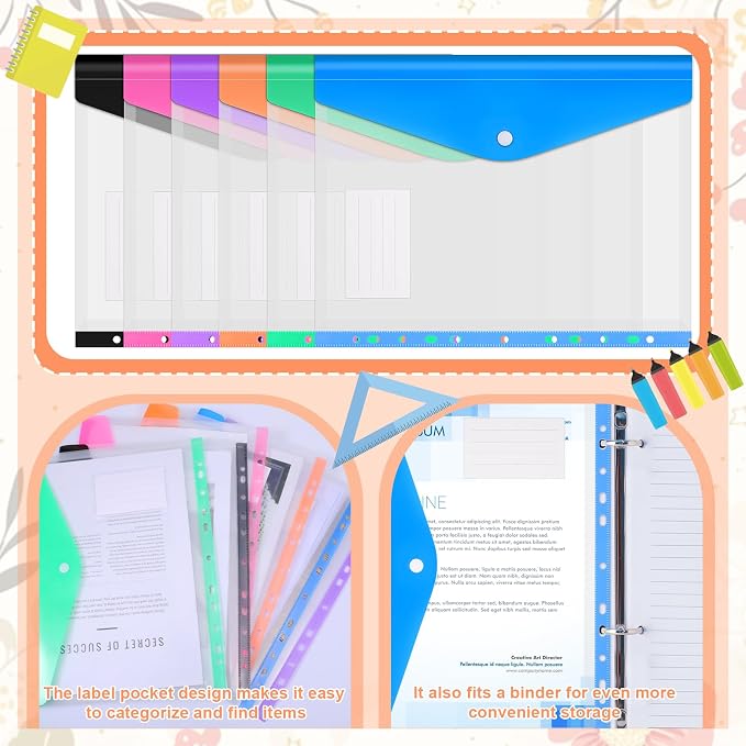 12 Pack Colorful Binder Pocket Bulk, Plastic Envelopes Binder Folders - Image 5