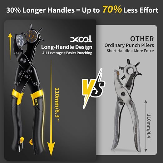 XOOL Upgraded Long Handle Leather Hole Punch Set, Punch Pliers - Image 4