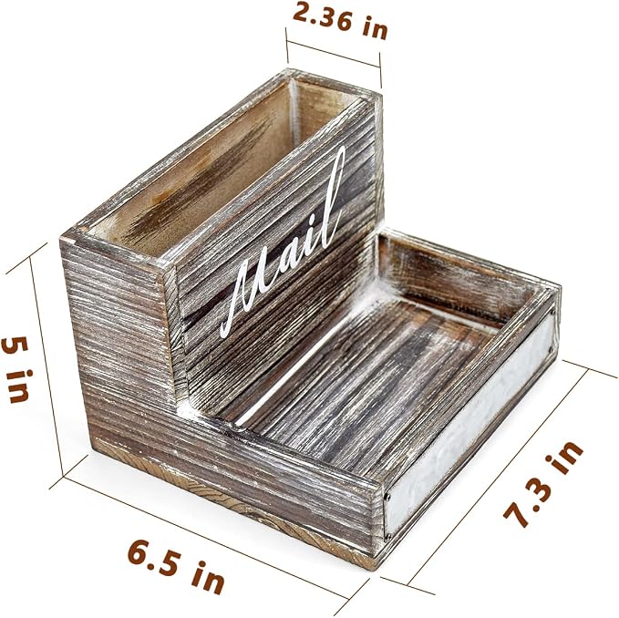 OKSQW Farmhouse Mail Organizer Countertop Letter Sorter Caddy 2 Tier Rustic - Image 2