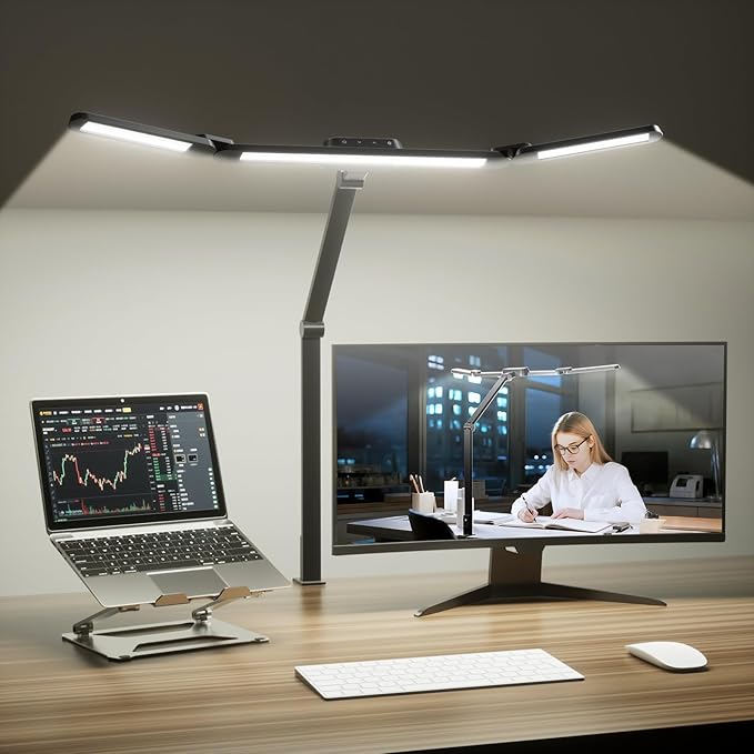 Honeywell LED Desk Lamp with Clamp, HJ3 Sunturalux Architect Desk Lamp for Home Office, Eye-Caring Computer Desk Light 22W 4 Color Modes Clip on Light Stepless Dimming Task Lamp for Working-DeskLoop Office